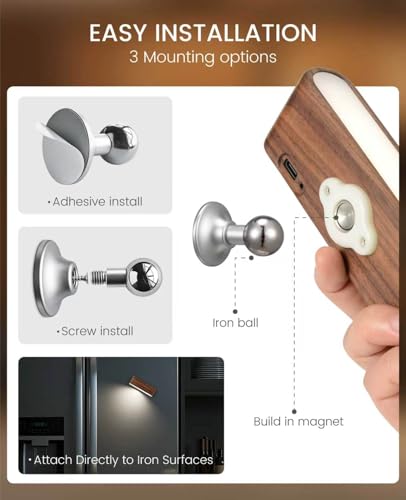 Vadifula Black Walnut Rechargeable Magnetic Wall Sconce Set of 2 - Dimmable Touch Bed Reading Lights