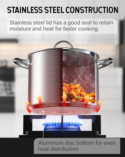 8 Quart Stainless Steel Stock Pot - Induction Compatible with Lid