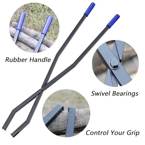 40in Heavy Duty Fire Pit Tongs - Manganese Steel & Rubber Handle