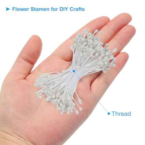 PATIKIL 3mm Double Heads Flower Stamen, 150 Pcs Artificial Flower Stamen Pistil Matt Pearl Floral Stamen for DIY Christmas Card Wedding Decoration, White