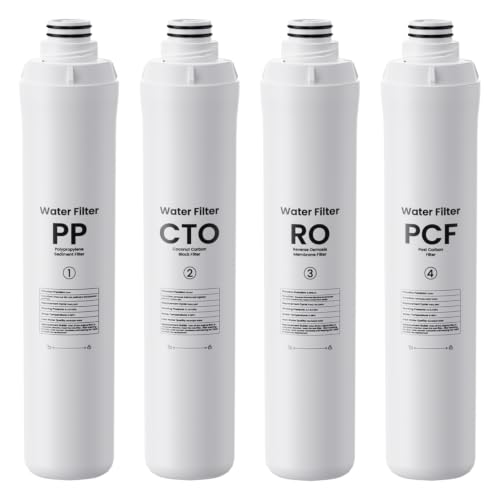 Elovener 1+1+1+1 Pack Replacement Water Filter Set for RO100ROPOT - 4 Filters