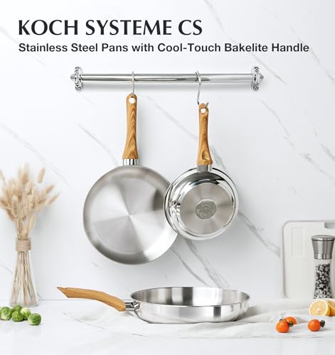 8, 10 & 12 Inch Stainless Steel Frying Pan Set with Heat-Resistant Handles - Dishwasher Safe