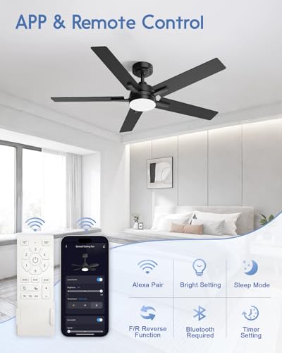 52-Inch Smart Ceiling Fan with Lights Black and Brown - Alexa, Remote, App Control