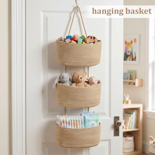 TeoKJ 3-Tier Over-the-Door Woven Jute Storage Basket Wall Organizer