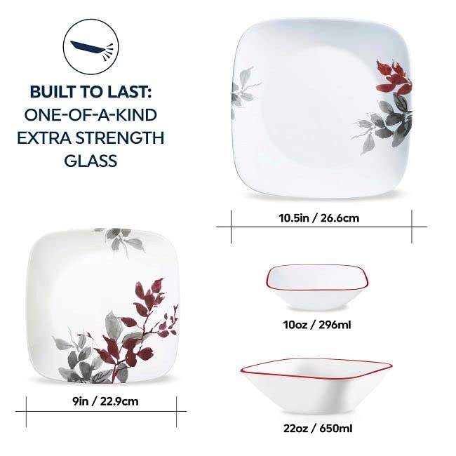 Corelle Kyoto Leaves 16-Piece Dinnerware Set for 4 - Chip & Break Resistant