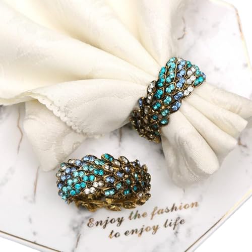 Joyindecor Jeweled Peacock Napkin Rings Set of 12 - Blue, Handcrafted Crystal Ring Holders