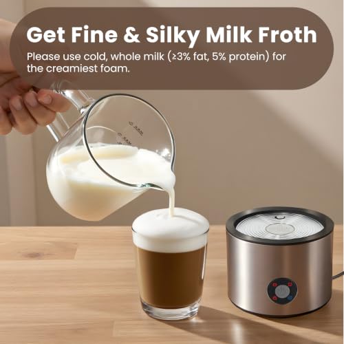 Detachable Milk Frother, 4 in 1 Frother and Steamer, Dishwasher Safe,