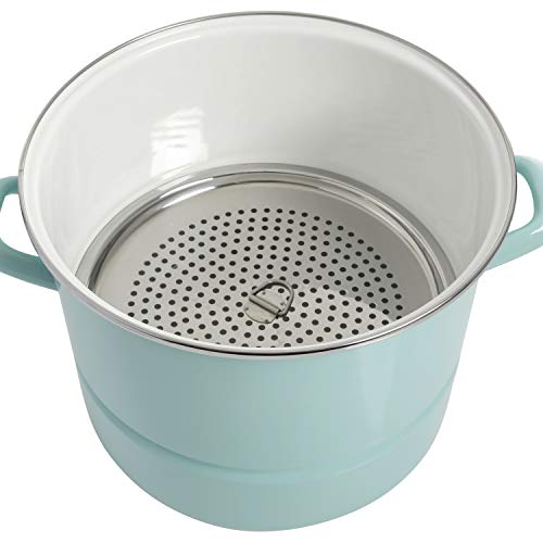 Kenmore 16-Quart Stock Pot with Steamer Insert & Lid - Glacier Blue Stainless Steel