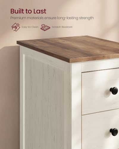 Farmhouse Nightstand with 3 Storage Drawers - Cloud White + Warm Brown, 18.9"D x 14.2"W x 24.8"H
