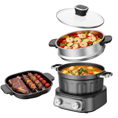 AUTUCU Dual-Handle 2.5 Quart Electric Multi-Cooker - PFOA-Free Ceramic Pot