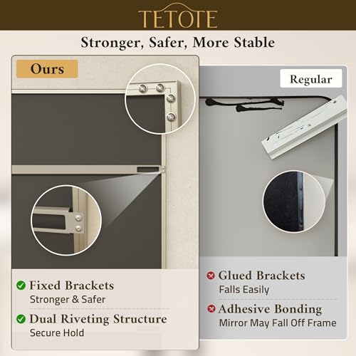 TETOTE 36 x 24 Inch Brushed Nickel Bathroom Mirror with Beveled Edge, Tempered Glass, Shatterproof Frame
