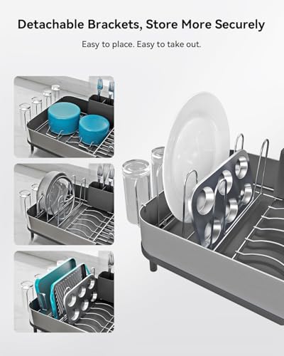 Expandable Dish Drying Rack with Stainless Steel Brackets - Space Saving Kitchen Organizer