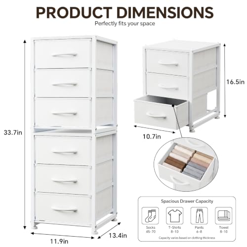 Stackable 3-Tier Closet Storage Drawers - Narrow Fabric Dresser with Wooden Top & Metal Frame, 2-Pack