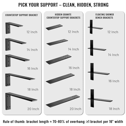 3/8" Thick Heavy-Duty Floating Shower Bench Brackets - 16" L x 2.5" W