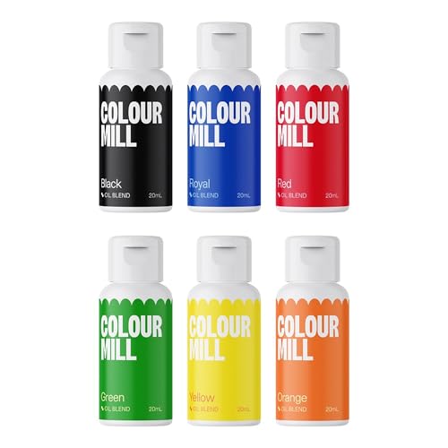 Colour Mill Oil-Based Food Coloring 6-Color Primary Pack - 20ml Each, Vegan & Allergen-Free