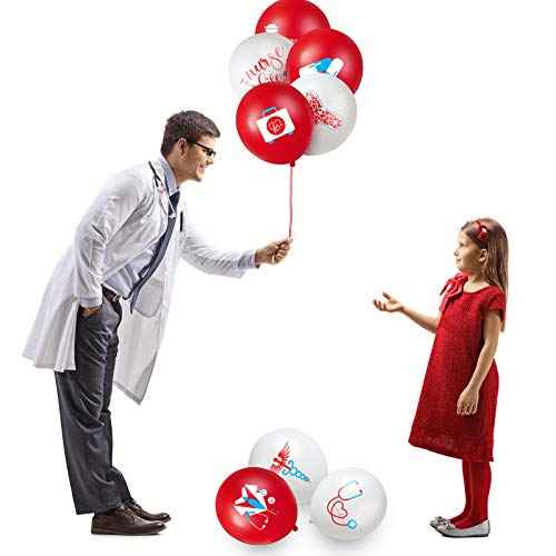 Skylety 48 Pieces Nurse Balloons 12 Inch Congrats Nursing Latex Balloons Bulk Party Decoration Supplies Nursing School Graduation Decoration for Christmas Gifts Nurse Week CNA(Red and White)