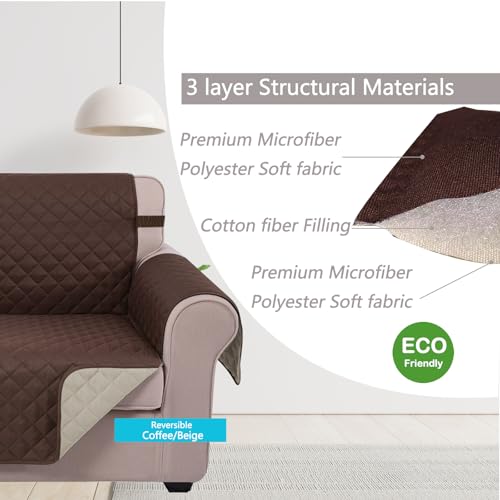 U-NICE HOME Loveseat Sofa Cover for 54 Inch Couch - Reversible Quilted Beige Coffee Cover with Non-Slip Straps