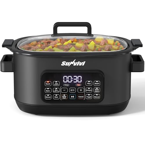 Sunvivi 12-in-1 Programmable Slow Cooker 6.5QT Black with Timer & Keep Warm