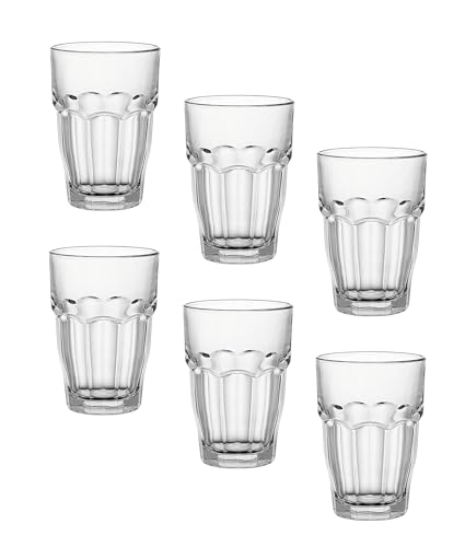 Bormioli Rocco Rock Bar 12.5oz Clear Stackable Drinking Glasses Set of 6 – Dishwasher Safe