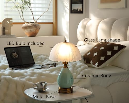 Glivpny 16-Inch Vintage Ceramic Mushroom Table Lamp LD001 for Bedroom & Desk