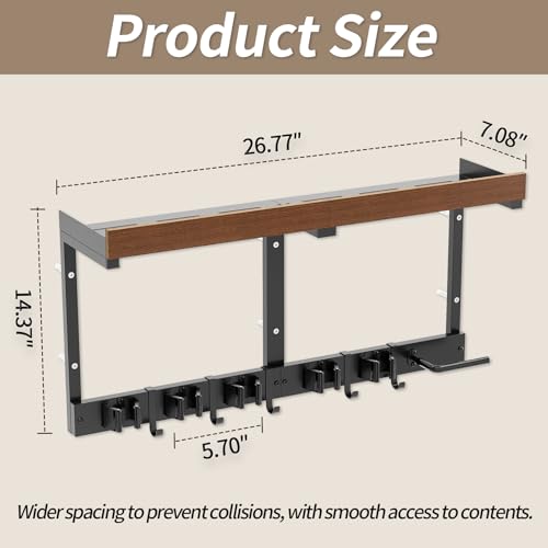 Wall-Mounted Broom and Mop Organizer with Shelf - Black