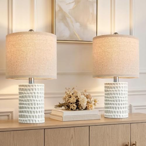 PORTRES White 18.25-inch Modern Ceramic Table Lamps Set of 2 for Bedroom & Living Room