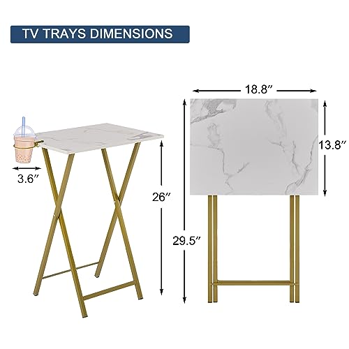 Folding TV Tray Table Set of 4 with Cup Holders - Gold | Portable Dinner & Snack Tables for Couch & Small Spaces