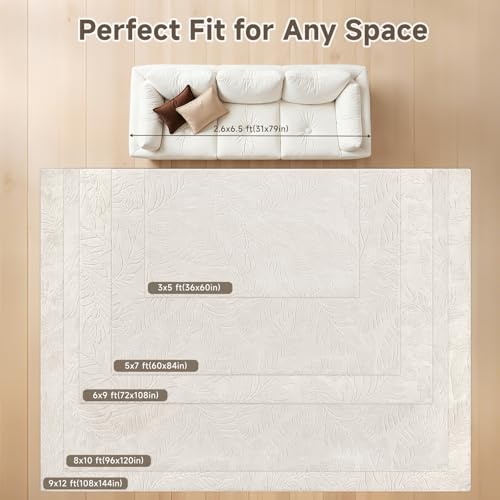 Beige 6x9 Area Rug - Machine Washable Non Slip Plush Living Room Carpet
