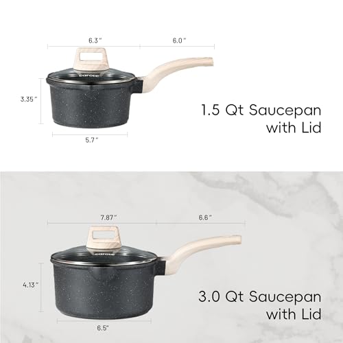 Nonstick Saucepan Set 1.5QT & 3QT with Lid - Black, Rivetless, Easy Clean