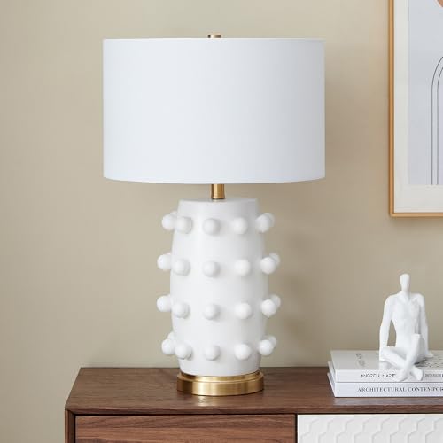 Modern 26-Inch White Ceramic Table Lamp with Spherical Orbs - Flat White
