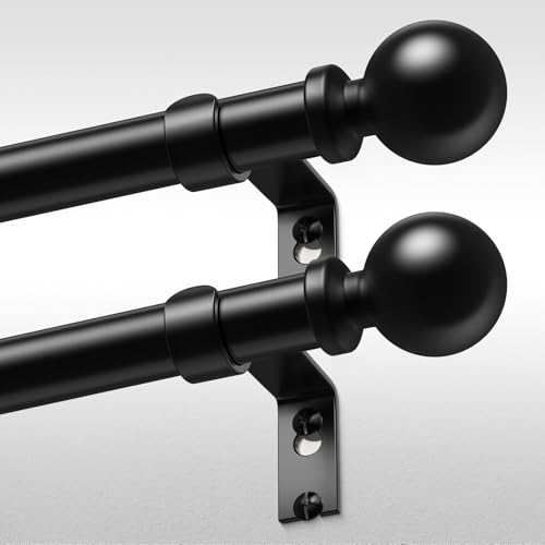 Wolistsa 2 Pack Black Adjustable Curtain Rods 36-91 Inch Heavy Duty Modern Window Treatment