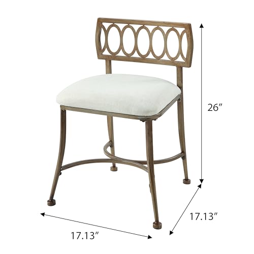 Golden Bronze Vanity Stool with Linen Seat, Low Back, Durable Iron Frame