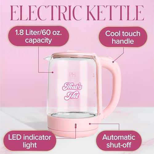 Electric Kettle 1.8L Glass Pink with Auto Shut-Off & LED Indicator