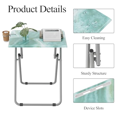Sea Blue Marble 4-Piece Folding TV Tray Set - Portable Dinner & Snack Tables