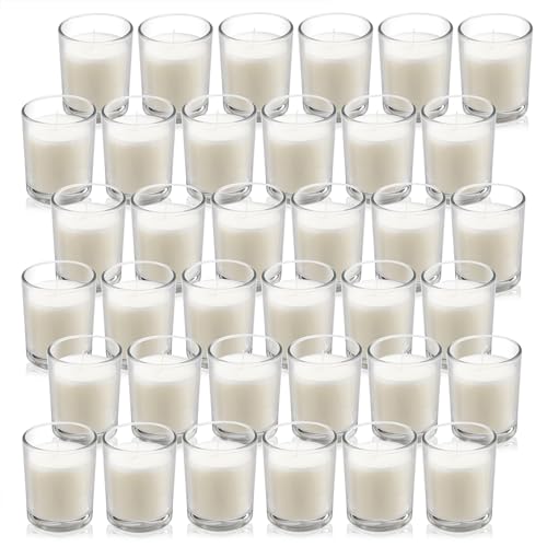 36 Pack Housecret Unscented Clear Glass Votive Candles - Warm White, Hand Poured, 8-12 Hour Burn Time