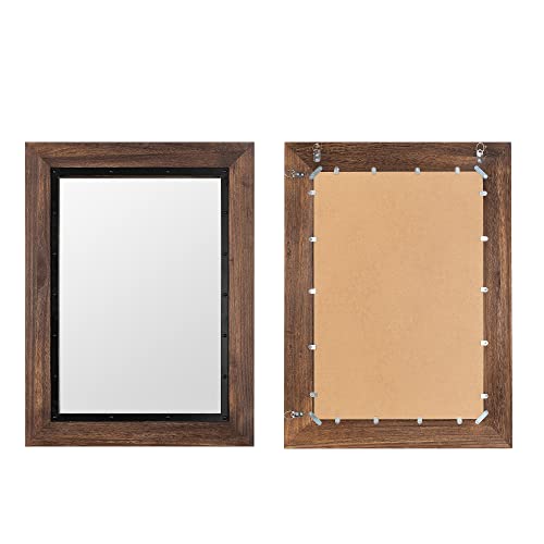 YOSHOOT Rustic Wooden Framed Wall Mirror 32x24 Brown Farmhouse Decor