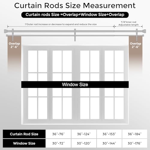Warm Gold Double Curtain Rod Set - 36-153 Inch Heavy Duty Brass & Metal