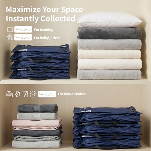 Kosgoo Navy Travel Vacuum Seal Bags Set 20+20+28 inches with Pump, Fits 26-28 inch Suitcases