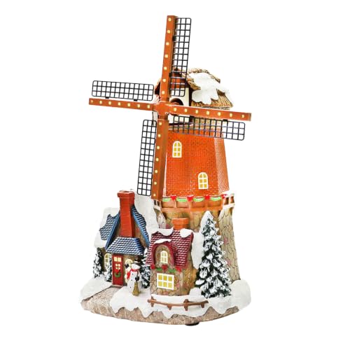 Lighted Windmill Christmas Village Building with LED Lights - 12.2 Inch Handcrafted Holiday Decor