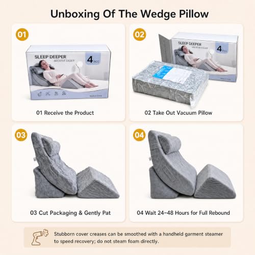 Grey Axelrod 4-Piece Orthopedic Bed Wedge Set - 21.8" Foam Support Cushions