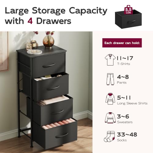 WLIVE Charcoal Black Small Dresser Nightstand with 4 Drawers for Bedroom