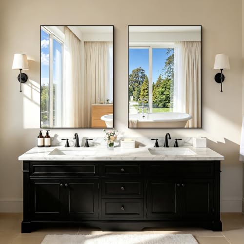 COFENY 30x42 Black Rectangle Bathroom Mirror Over Sink - Modern Vanity Decor