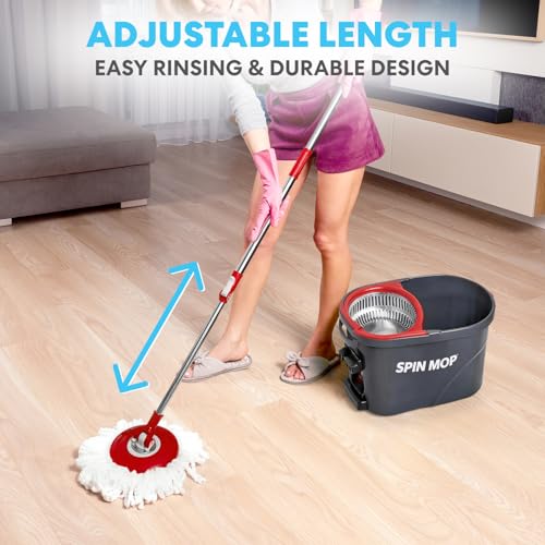 Red Simpli-Magic Spin Mop Cleaning System with 3 Microfiber Heads