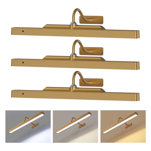 Antique Gold Rechargeable Picture Light 3 Pack with Remote & Dimmable Settings