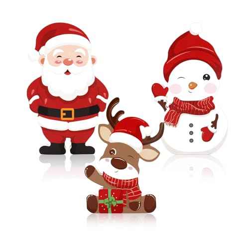 3 Pcs Christmas Tiered Tray Decor Christmas Wooden Signs Cute Santa Snowman Reindeer Christmas Table Decorations for Home Table Shelf