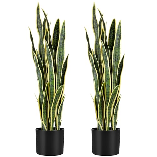 Artificial Snake Plant 3ft 2-Pack - Faux Sansevieria in Yellow, Indoor Home Decor
