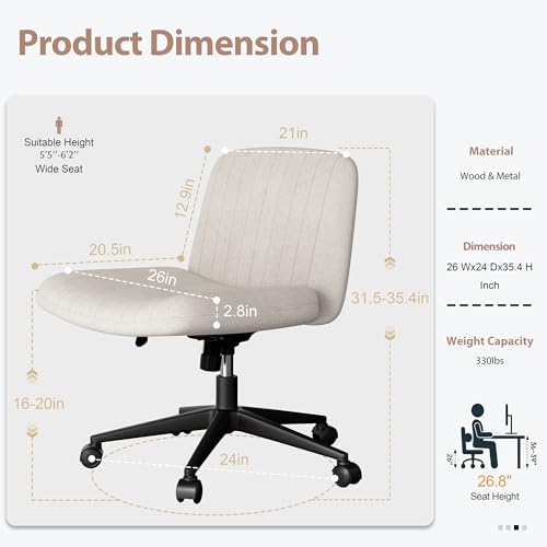 SUNLEI Pink Cross Legged Office Chair with Wheels, Adjustable Swivel Desk Chair for Vanity & Home Office