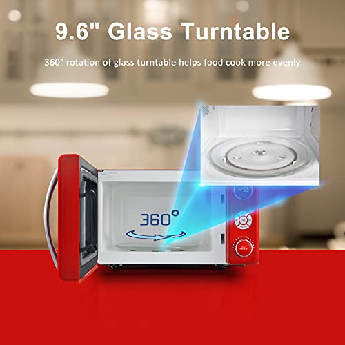 Galanz Retro Red Microwave Oven 0.7 Cu.Ft, 700W, LED Light, Child Lock, Classic Design