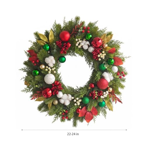 24 Inch Christmas Wreath - Holiday Xmas Decor for Front Door & Wall