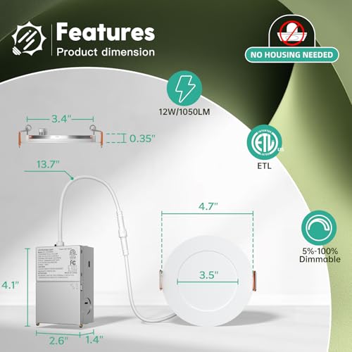 24 Pack 4 Inch LED Recessed Lights with Junction Box, 5CCT, 700 Lumens